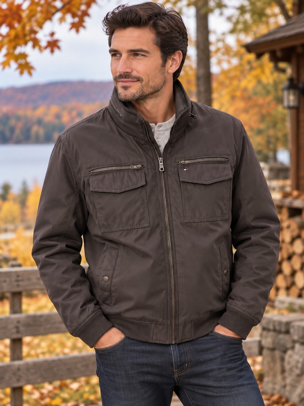 Tommy Hilfiger Men’s Four-Pocket Performance Bomber Jacket Army Green Size XXL